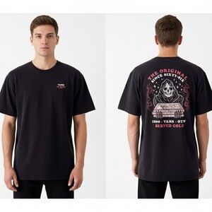 VANS Reaper Pizza Graphic Tee Large Black Y2K Retro Streetwear Skater Unisex